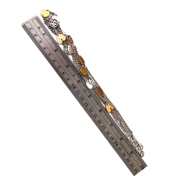 BRIGHTON 3 Chain Heart Necklace 2 Tone Hammered Gold Silver - Picture 3 of 6